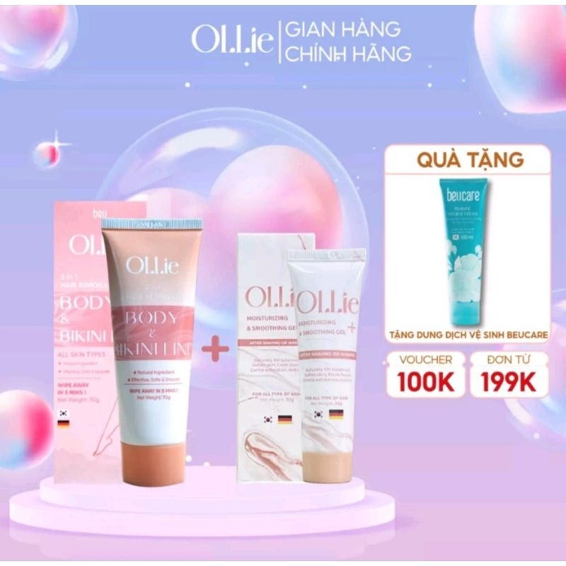 Combo 2 cặp 4 hộp Kem tẩy lông OLLIE , tẩy lông vùng kín, nách, tay, chân, an toàn không đau rát dun