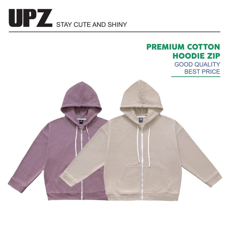 UPZ Áo Khoác Hoodie Dây Kéo Cơ Bản Trơn Form Rộng Unisex Nam Nữ (2 Màu)