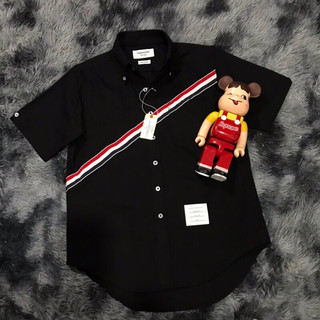Áo sơ mi Thom browne tay ngắn đen, viền xéo ngực cao cấp