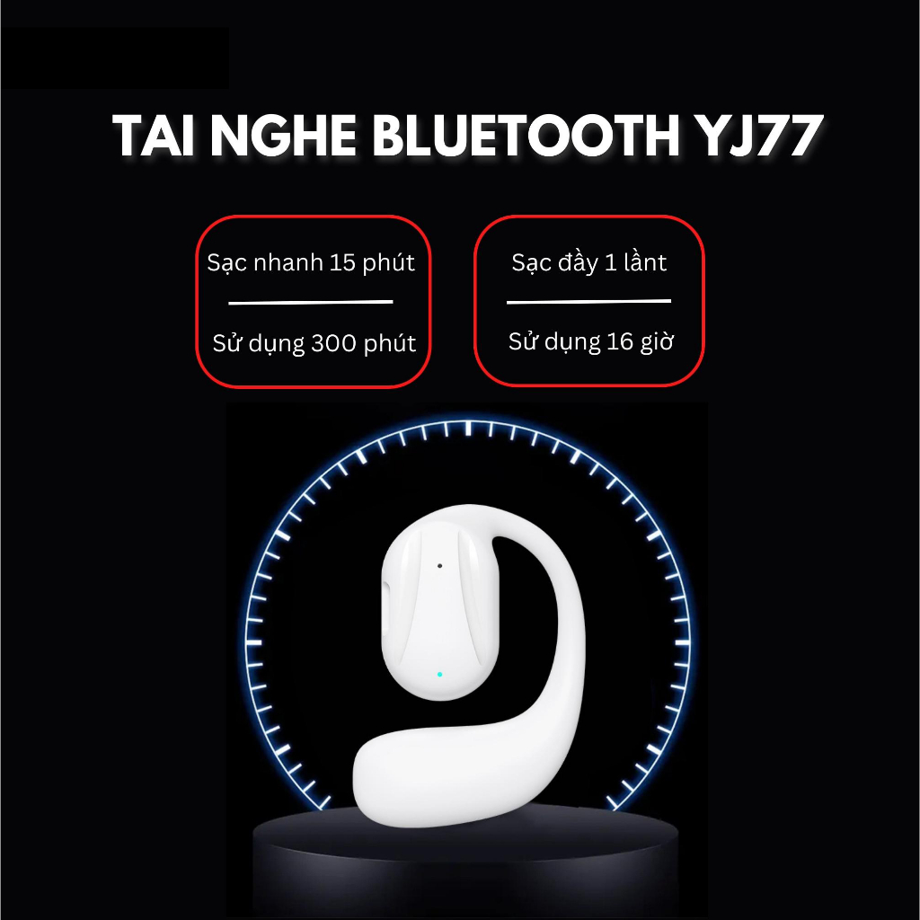 Tai nghe Bluetooth, Tai nghe treo tai truyền âm qua xương không nhét tai âm Bass mạnh mẽ Micro HD khử tiếng ồn- YJ77