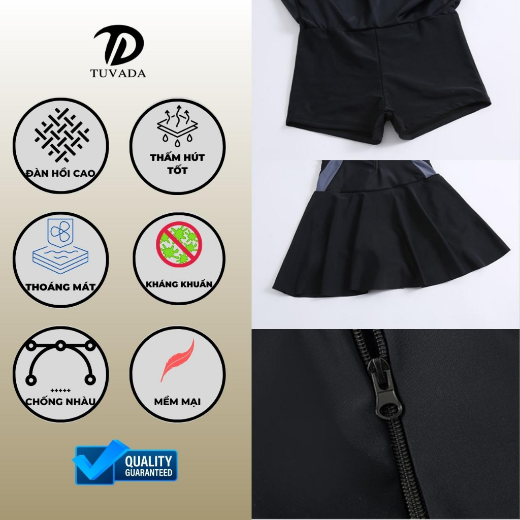 Bikini 2 mảnh Tuvada đi biển, đồ bơi nữ kín đáo, áo tắm biển váy xòe cao cấp - BVN24
