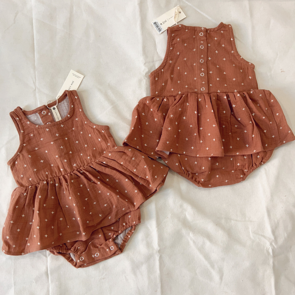 Suit váy muslin màu siêu tây xuất xin Quincy Mae 0-24M