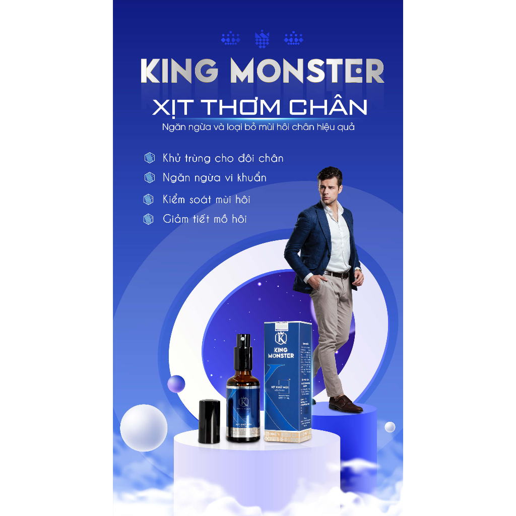 Xịt Thơm Chân KING MONSTER Dành Cho Nam Giới ngăn tiết mồ hôi chân tiêu diệt vi khuẩn hiệu quả