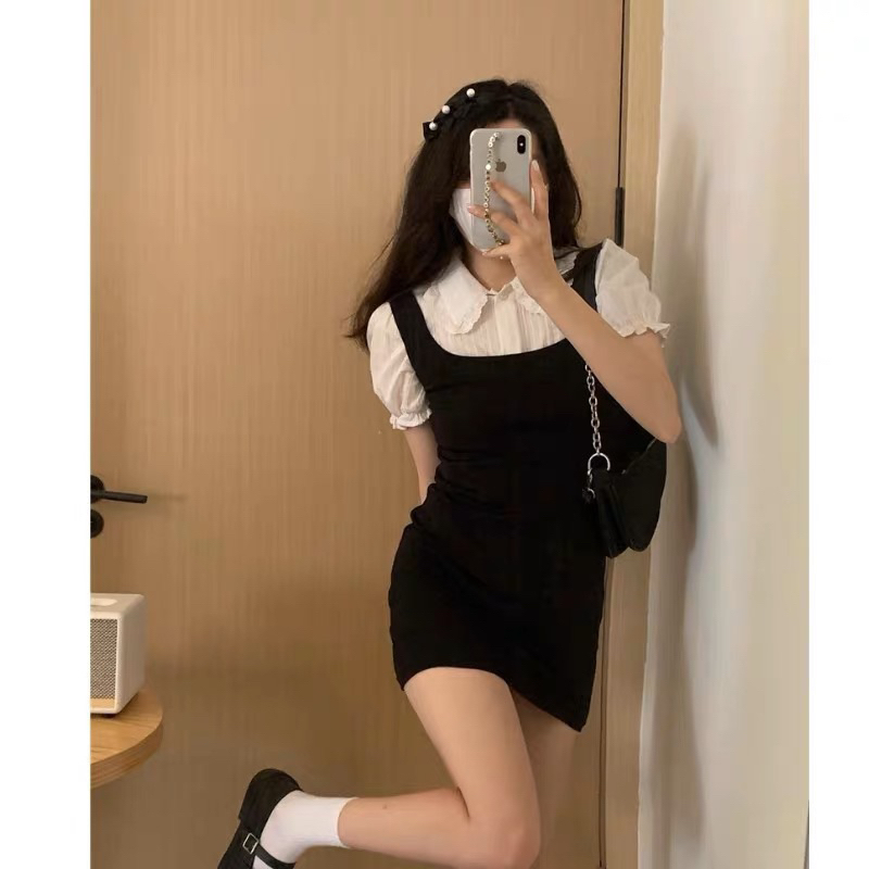 ? Ảnh Thật Manocanh ? Váy Cotton Body Phối Cổ Bèo Ren Tay Bồng Giả 2 Lớp Form Bé Baby Mae Dress