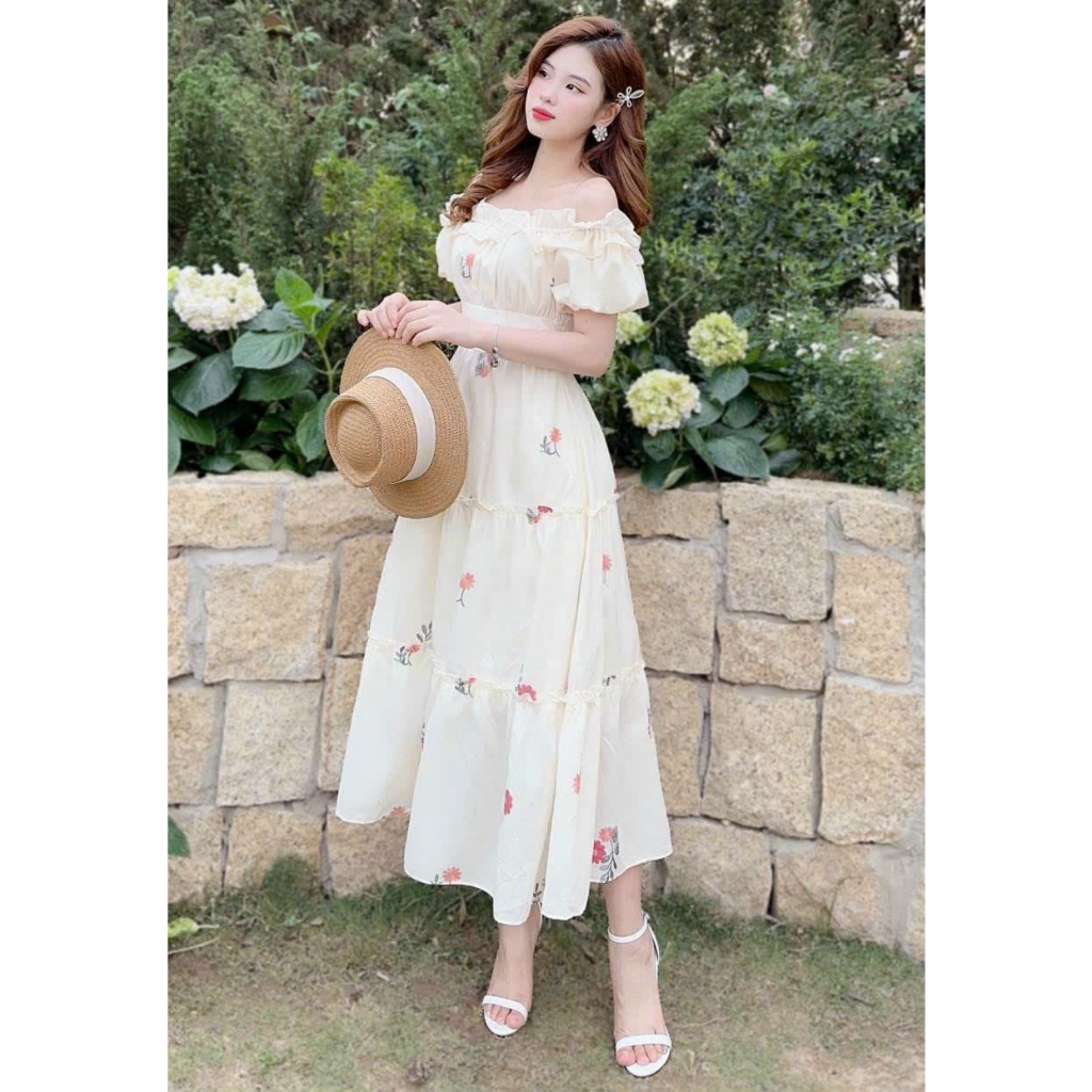 Đầm xòe trễ vai dáng dài