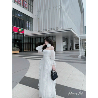 Đầm maxi vải tơ lụa phối hoa