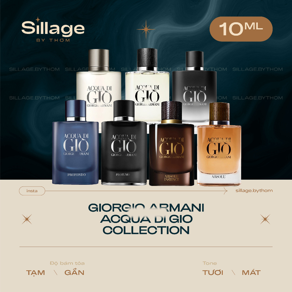 Mẫu thử nước hoa ACQUA DI GIO | GIÒ PROFONDO | GIÒ ABSOLU | GIÒ PROFUMO | GIÒ ABSOLU INSTINCT