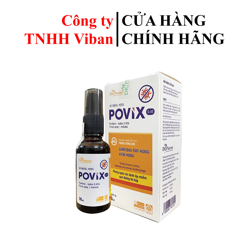 Dung Dịch Xịt Miệng, Họng POVIX 0.45 - DK Pharma