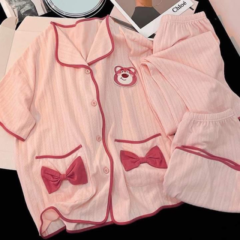 BỘ ĐỒ NGỦ MẶC NHÀ CỘC TAY ĐŨi GÂN NƠ GẤU DÂU LOSTO