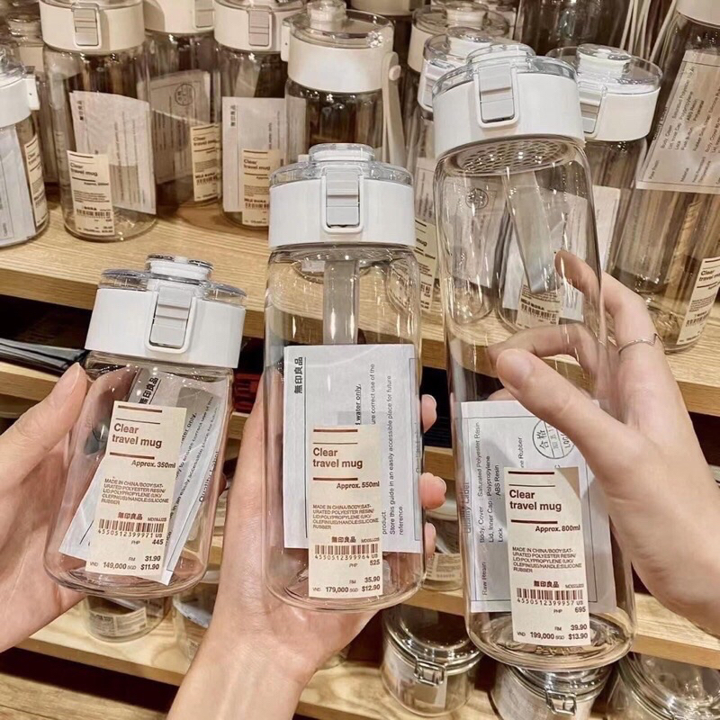 Combo 3 bình nhựa nguyên sinh muji Nhật an toàn cho sức khỏe 350ml, 550ml,800ml