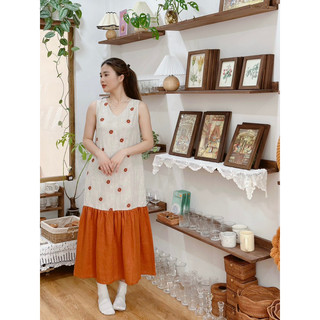 Đầm linen sát nách cổ V