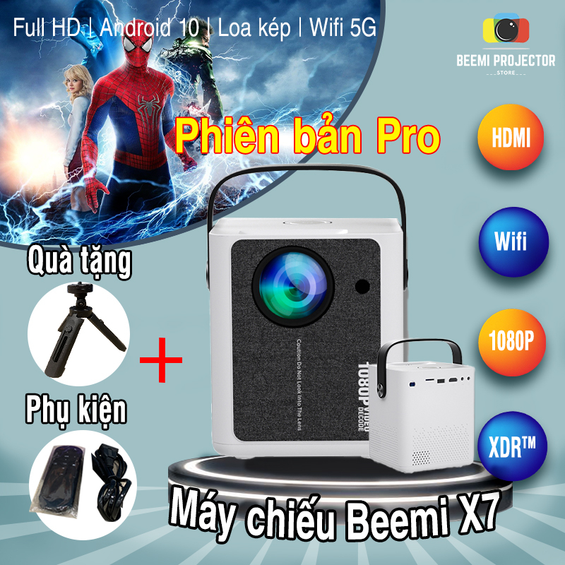 Máy Chiếu Mini Beemi X7 Pro Máy Chiếu Phim Full HD 1080P Kết Nối Wifi Điện Thoại USB HDMI Hệ Điều Hành Android D6