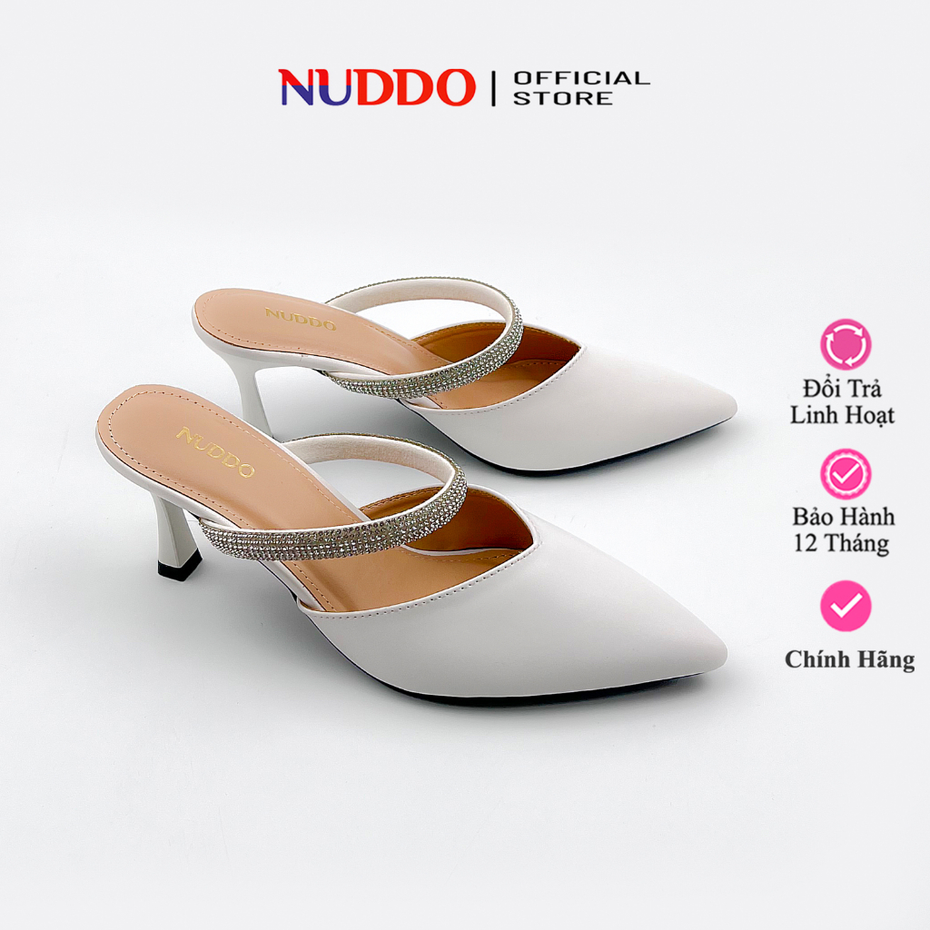 Giày Sục Nữ Cao Gót 7 Phân Mũi Nhọn, Guốc Sandal Nữ Quai Đá Thời Trang Cao 7cm NUDDO _NS09A