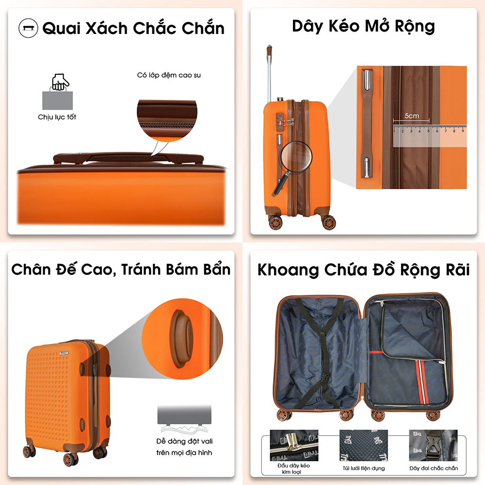 Vali nhựa TRIP P803A Size 20inch đựng 7kg hành lý xách tay lên canbin bảo hành 5 năm chính hãng