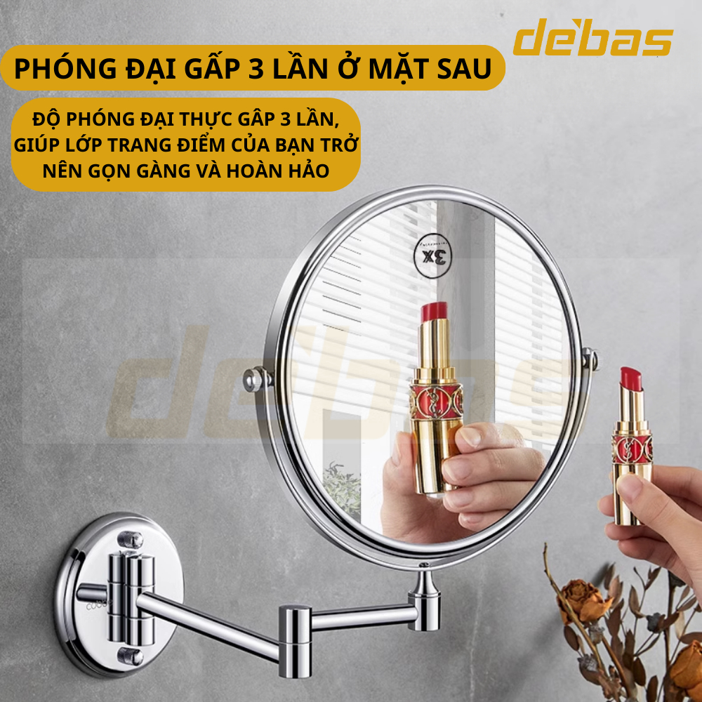 Gương xoay trang điểm cạo râu gắn tường dán tường gương phóng to hai mặt khách sạn cao cấp Debas