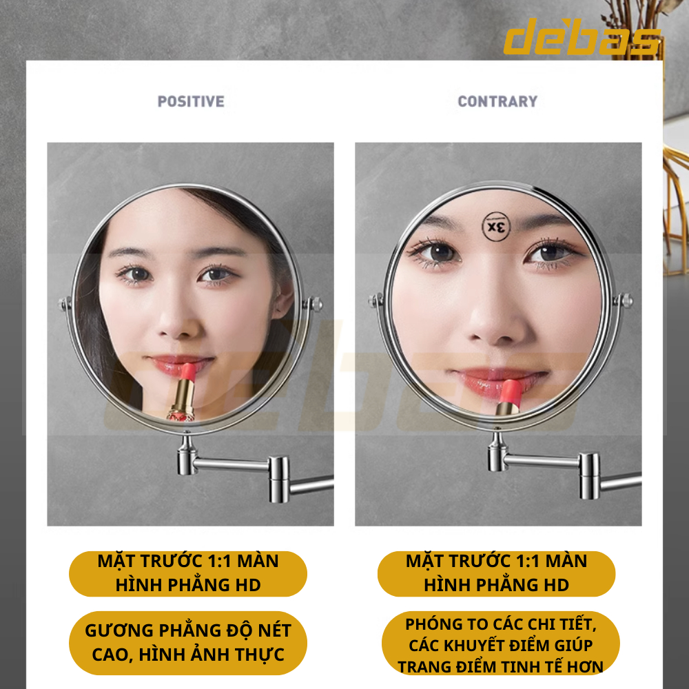 Gương xoay trang điểm cạo râu gắn tường dán tường gương phóng to hai mặt khách sạn cao cấp Debas