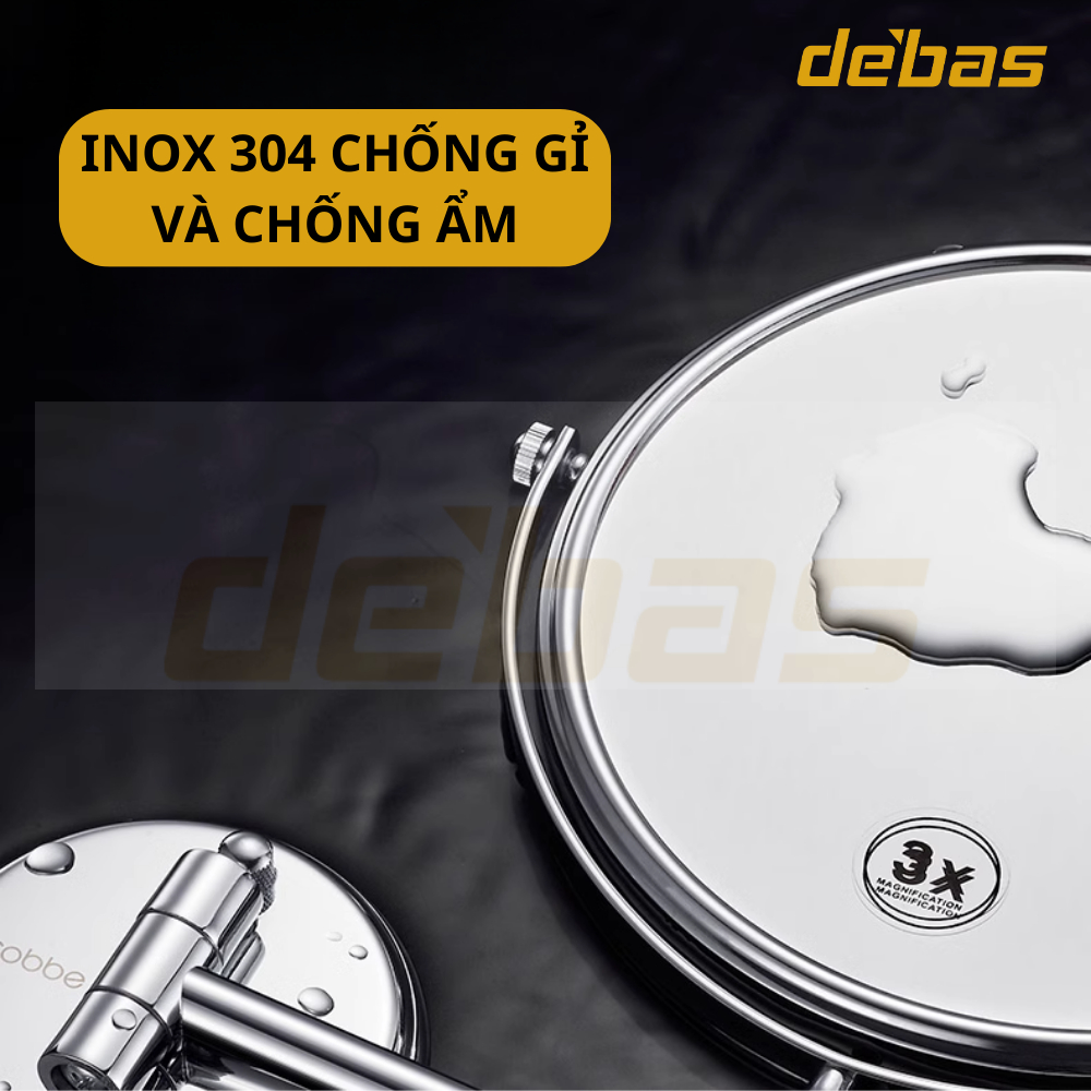 Gương xoay trang điểm cạo râu gắn tường dán tường gương phóng to hai mặt khách sạn cao cấp Debas