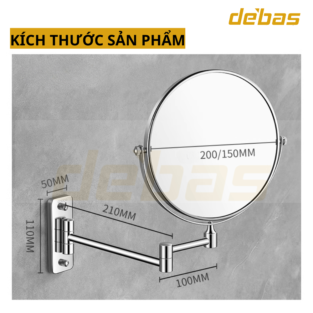 Gương xoay trang điểm cạo râu gắn tường dán tường gương phóng to hai mặt khách sạn cao cấp Debas