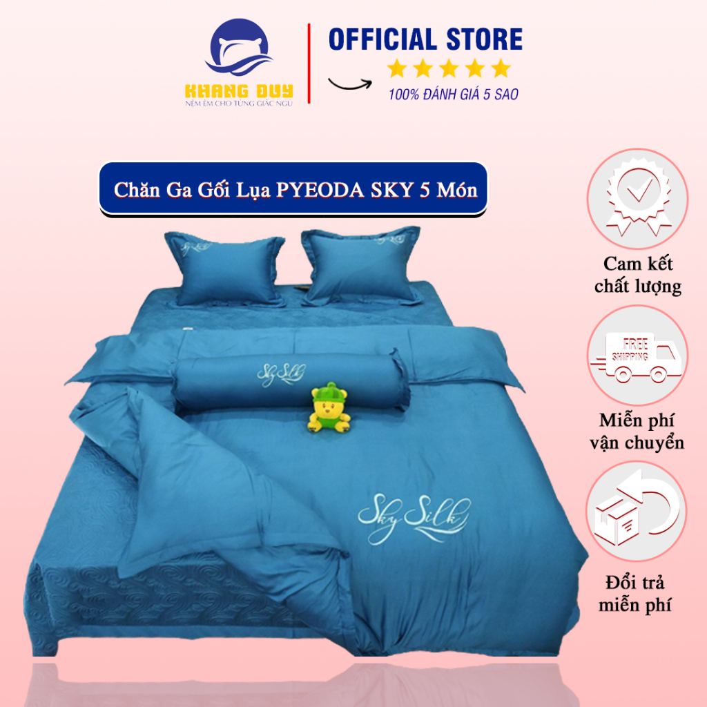 [HOT] Bộ Chăn Ga Gối ĐỆM KHANG DUY - Chăn Ga Gối Lụa PYEODA SKY 5 Món Chất Liệu Lụa Tencel Thượng Hạ