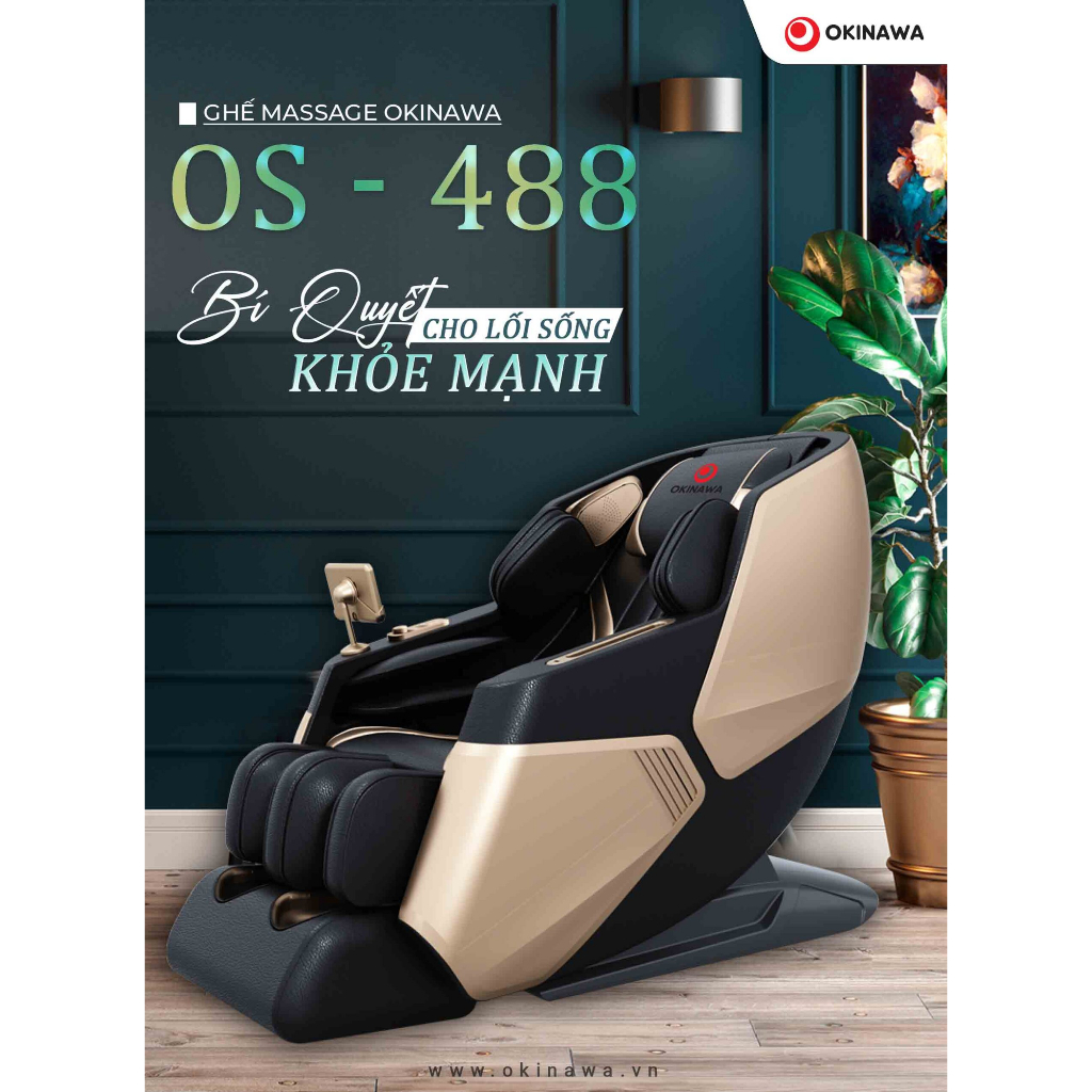 Ghế massage toàn thân cao cấp Okinawa Os-488 hệ thống bi lăn 4D silicon mềm mại