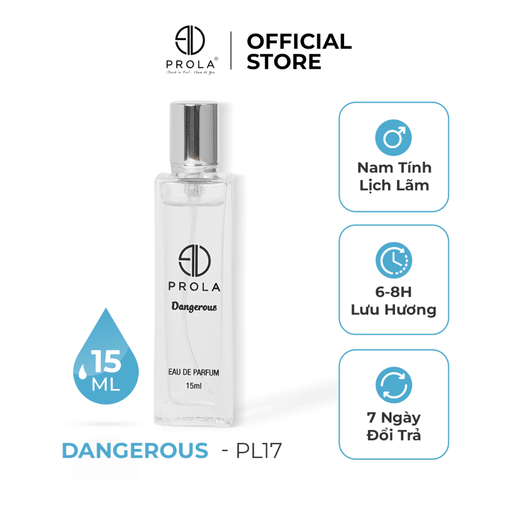 Nước hoa nam PROLA Dangerous mùi hương nam tính, trẻ trung, mạnh mẽ PL17 - Dạng xịt 15ml