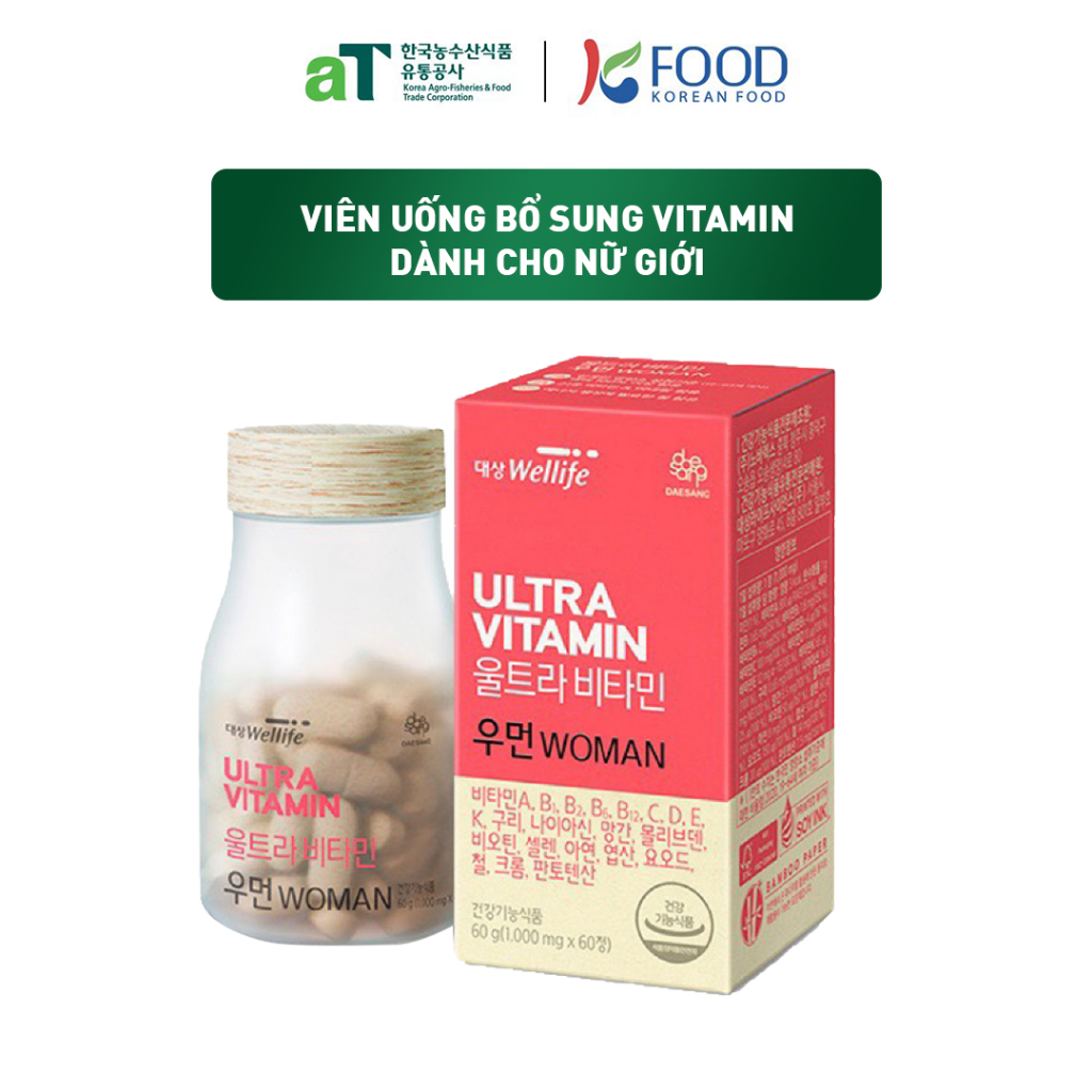 [Hộp 60 Viên] Viên Uống Bổ Sung Vitamin Dành Cho Nữ Giới Daesang Wellife Ultra Vitamin For Woman - aT Mall & K Food