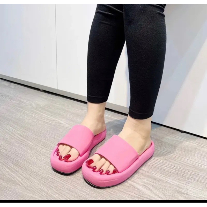 Dép bánh mì nữ quai ngang đế bệt mút bản 3cm si sáp phom tròn mới, Xăng đan đế bằng dép lê đi dạo phố đi bộ trong nhà