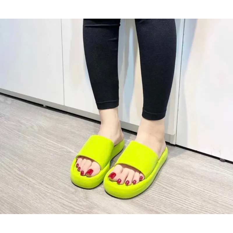 Dép bánh mì nữ quai ngang đế bệt mút bản 3cm si sáp phom tròn mới, Xăng đan đế bằng dép lê đi dạo phố đi bộ trong nhà