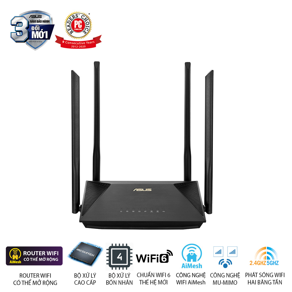 [TẶNG VOUCHER GOT IT 10%]ASUS RT-AX53U (Gaming Router) Wifi AX1800 2 băng tần, router WiFi có thể mở rộng, MU-MIMO