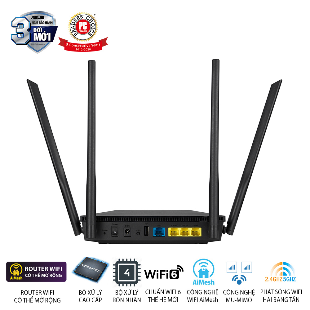 [TẶNG VOUCHER GOT IT 10%]ASUS RT-AX53U (Gaming Router) Wifi AX1800 2 băng tần, router WiFi có thể mở rộng, MU-MIMO