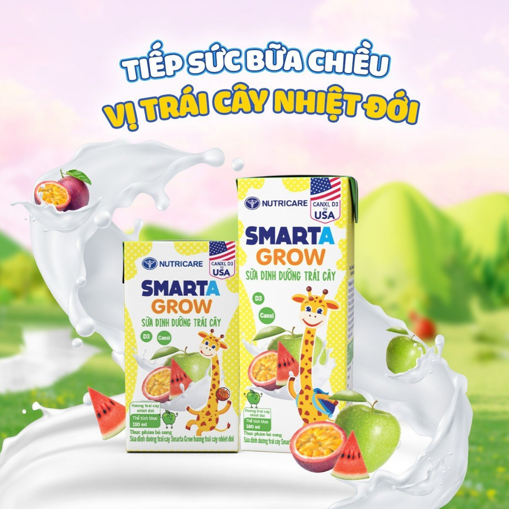 Lốc sữa nước trái cây Nutricare Smarta Grow (vị nhiệt đới) dinh dưỡng cho trẻ thấp còi
