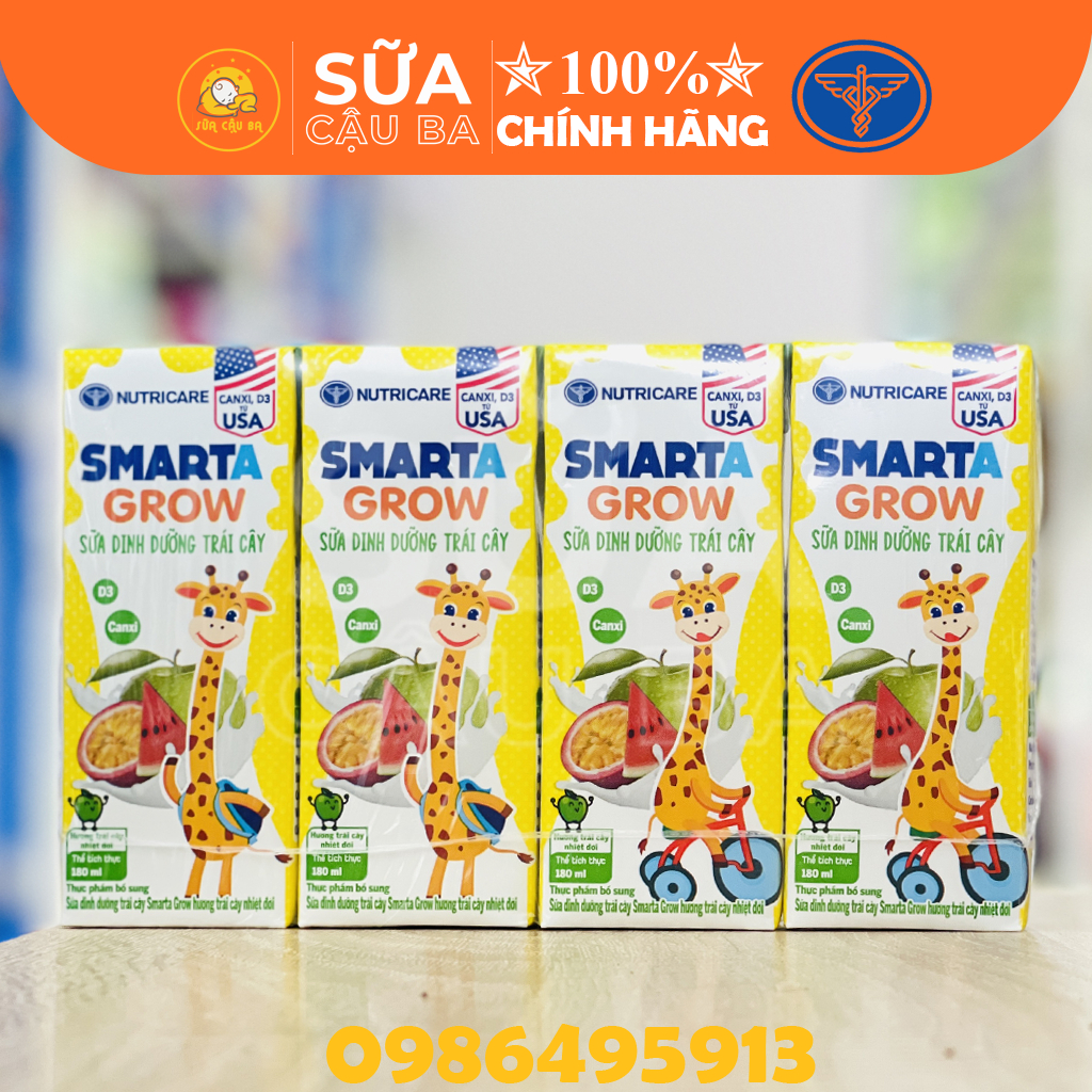Lốc sữa nước trái cây Nutricare Smarta Grow (vị nhiệt đới) dinh dưỡng cho trẻ thấp còi