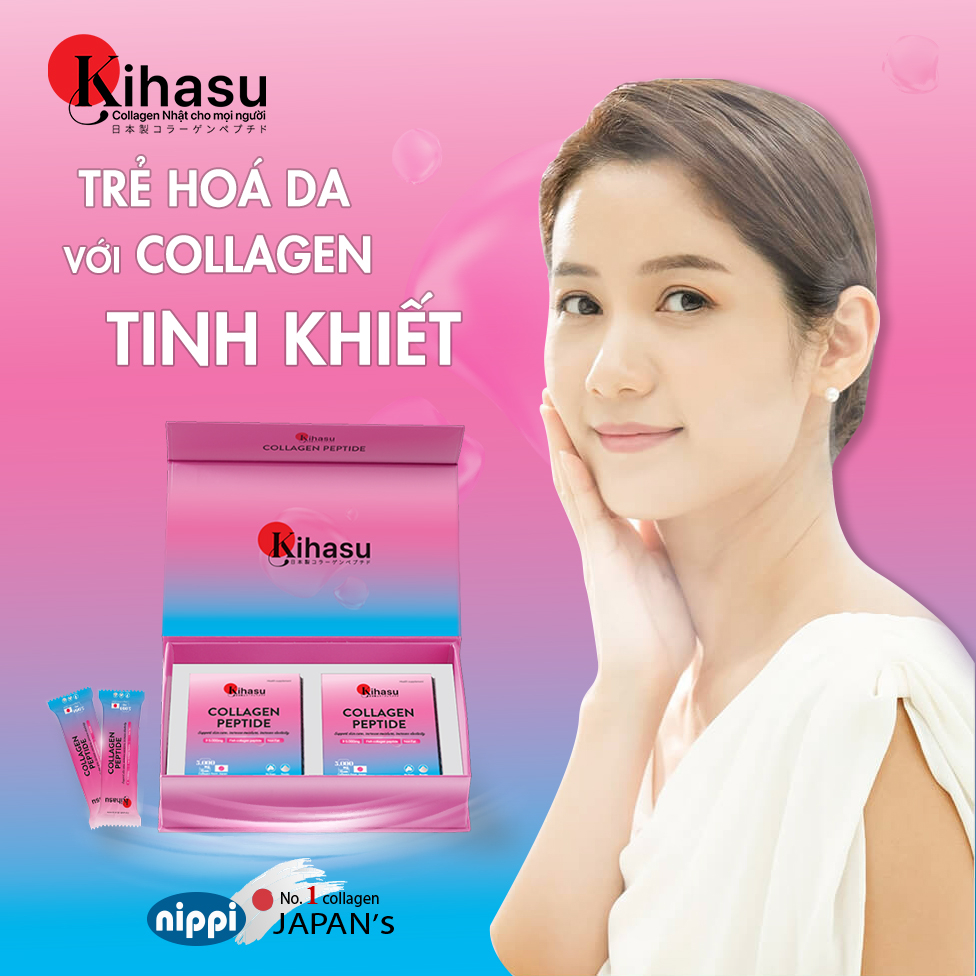 Bột collagen kihasu cao cấp: nhập khẩu collagen peptide từ Nippi Nhật Bản ( 2 hộp 20 gói x 5gram) sử dụng 20 ngày