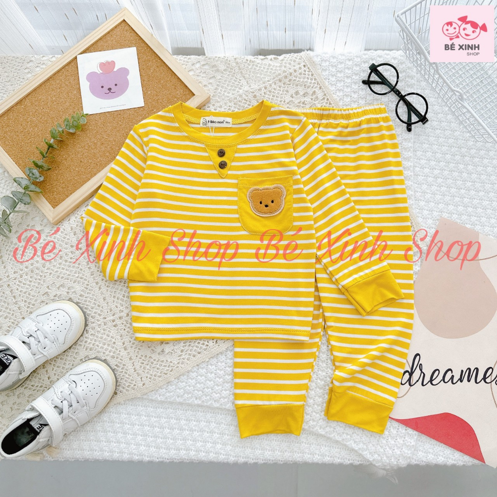 Đồ Bộ Thun Lạnh Dài Tay Cho Trẻ Em Trai Gái 8-18kg MIKKO MOM Bộ Quần Áo Tay Dài Cho Bé Trai Bé Gái DÀI SỌC GẤU