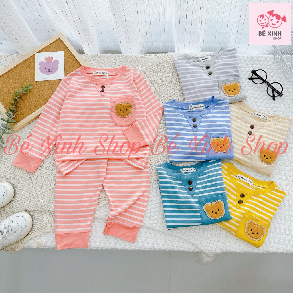 Đồ Bộ Thun Lạnh Dài Tay Cho Trẻ Em Trai Gái 8-18kg MIKKO MOM[Siêu Hot] Bộ Quần Áo Tay Dài Cho Bé Trai Bé Gái DÀI SỌC GẤU