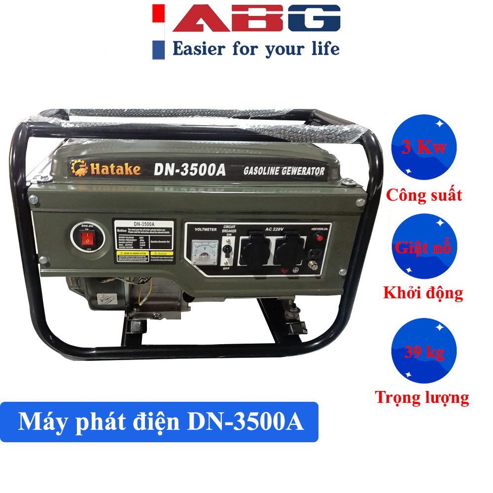 Máy phát điện giật tay ABG Hatake DN-3500A công suất lớn 3Kw làm việc mạnh mẽ, ổn định, sơn tĩnh điện, an toàn