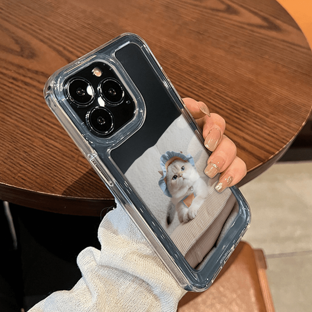 Ốp Điện Thoại Lưng Cứng Trong Suốt Chống Sốc Mèo nhỏ mũ xanh baby iPhone 14 11 13 12 X XS Pro Max xr 7plus sd067