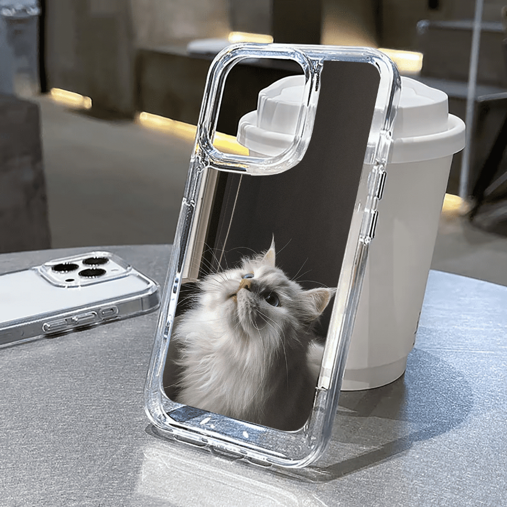 Ốp Điện Thoại Lưng Cứng Trong Suốt Chống Sốc Mèo lông xám cute iPhone 14 11 13 12 X XS Pro Max xr 7plus sd072