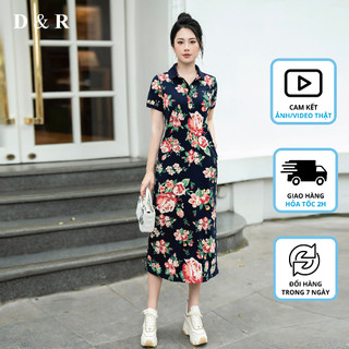 Đầm polo bigsize dáng dài họa tiết hoa Quảng Châu cao cấp D&R D246