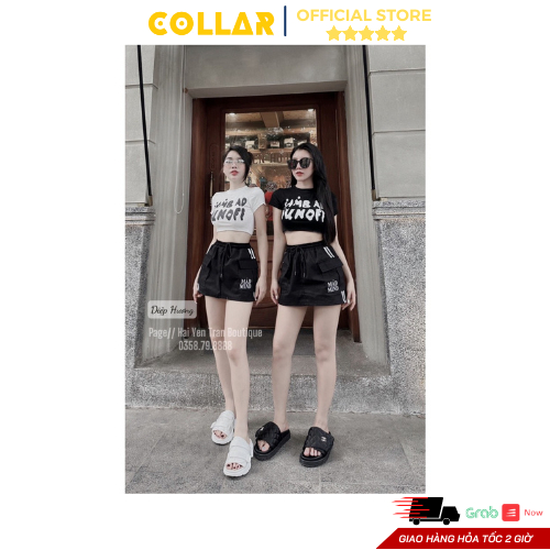 Set đồ COLLAR áo croptop cộc tay mix cùng chân váy thiết kế túi hộp MAD siêu cá tính thời trang nữ Hàn Quốc
