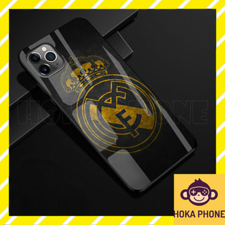 Ốp ip đội Real Madrid kính cường lực Hoka cho IP 6 7 8 plus/ X Xs max/ 11 12 13 14 pro max