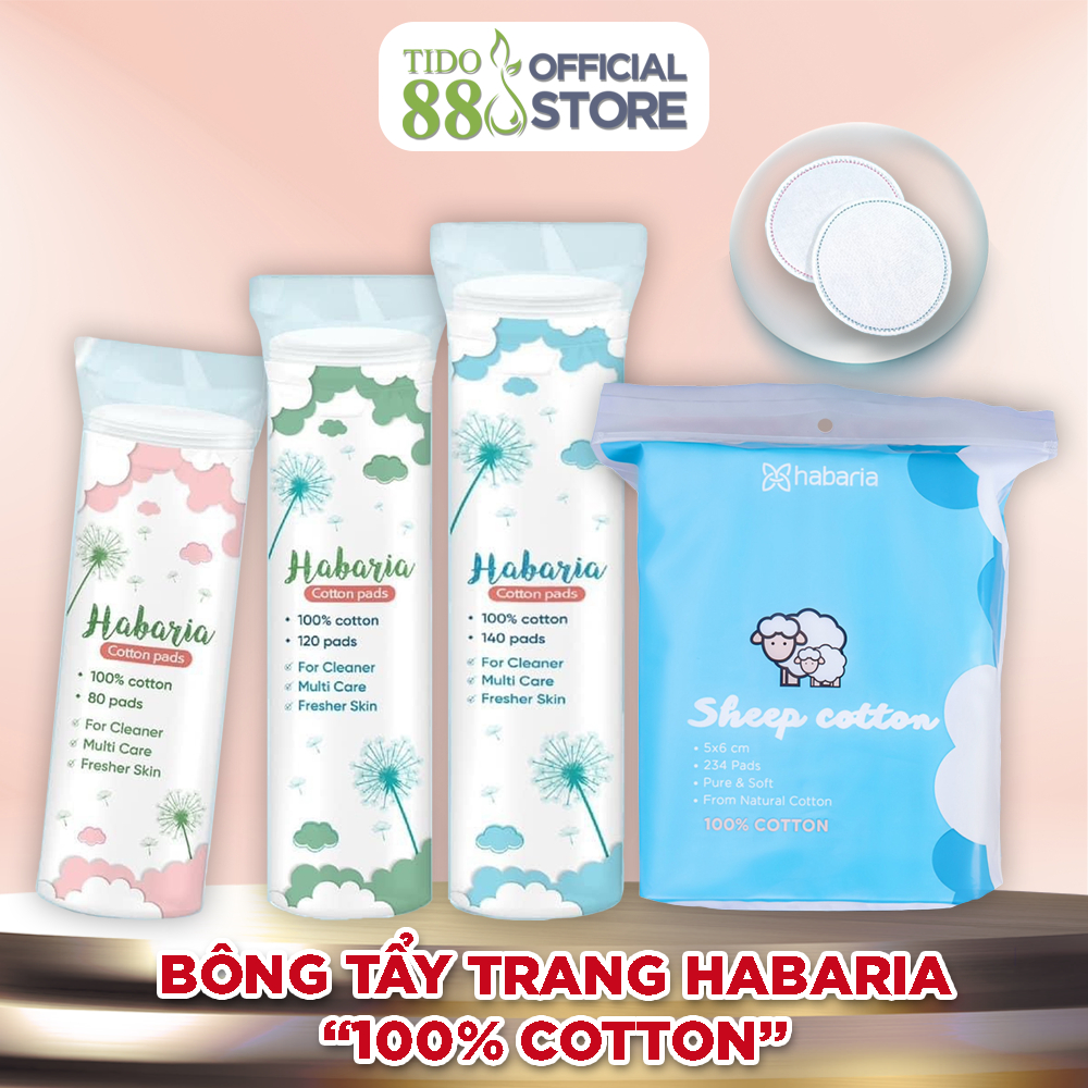 Bông tẩy trang Habaria sheep 80 miếng 140 miếng 160 miếng 234 miếng 100% Cotton tự nhiên Npp Tido88