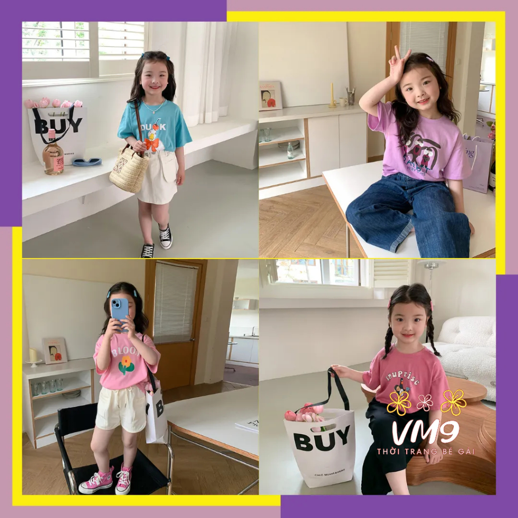 Áo thun cho bé gái AMBB KIDS, hình động vật dễ thương - Áo thun bé gái