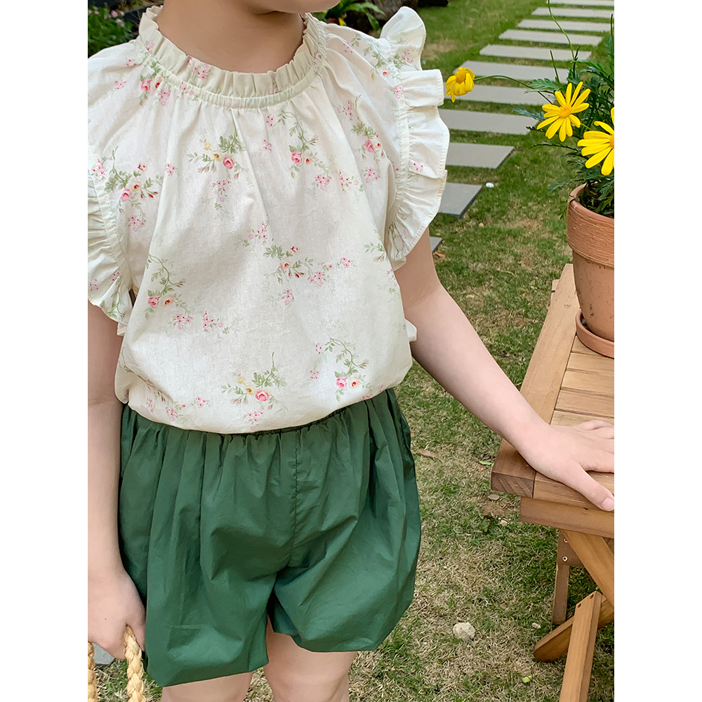 Áo sơmi hoa không tay bé gái AMBB KIDS - Áo sơmi cho bé gái mặc đi học, đi chơi