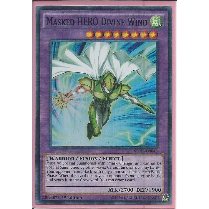 Thẻ bài Yugioh SDHS-EN043 Masked HERO Divine Wind – Super Rare