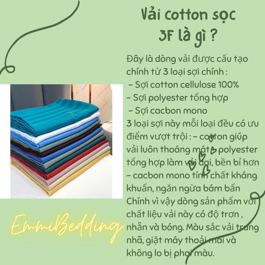 Bộ Ga gối cotton kẻ 3f chuyên dùng khách sạn, homestay, nhà nghỉ, decor phòng ngủ EmmiBedding