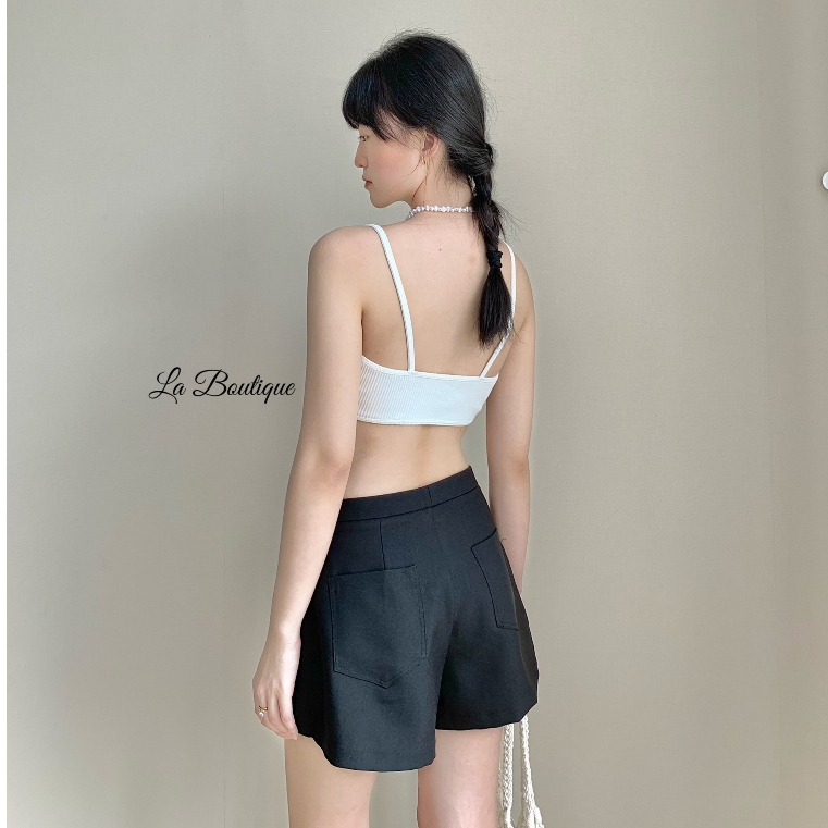 Áo Bra Hai Dây Mảnh LA BOUTIQUE Thun Gân Viền Gợn Sóng Ôm Dáng Sexy