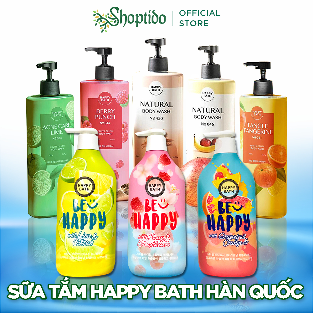 Sữa tắm Happy Bath Hàn Quốc 900g chiết xuất từ thiên nhiên, nhiều hương NPP Shoptido