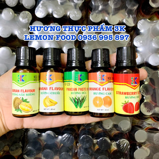 Hương lá dứa/Hương cam/Hương dâu/ Hương sầu riêng/Hương chuối hiệu 3K - Chai 20ml