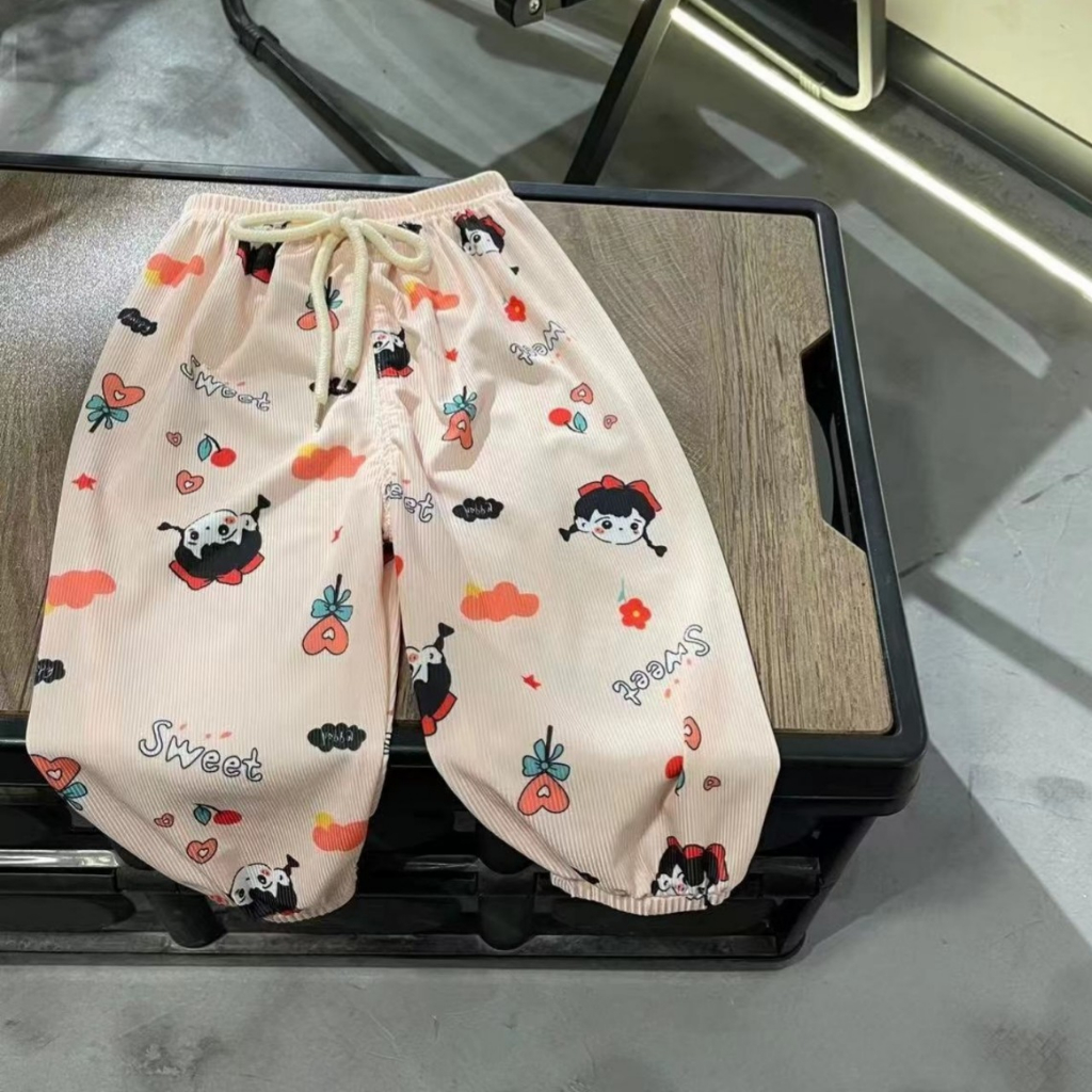 Quần alibaba lửng cho bé họa tiết dễ thương, quần dài ống bo cho bé gái